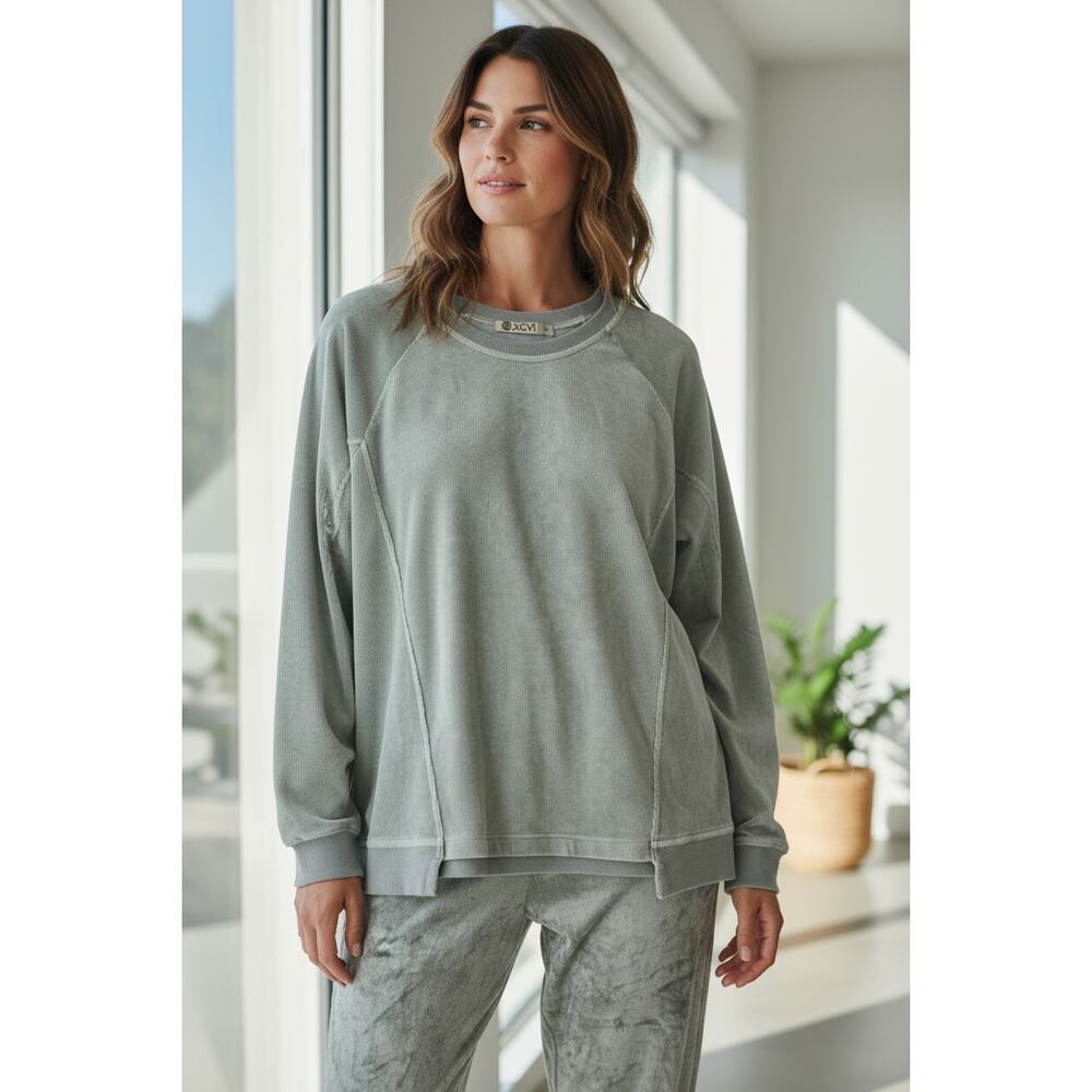 XCVI Wearables Celedon Green Crushed Velvet Velour Lounge Set Top Pants Small